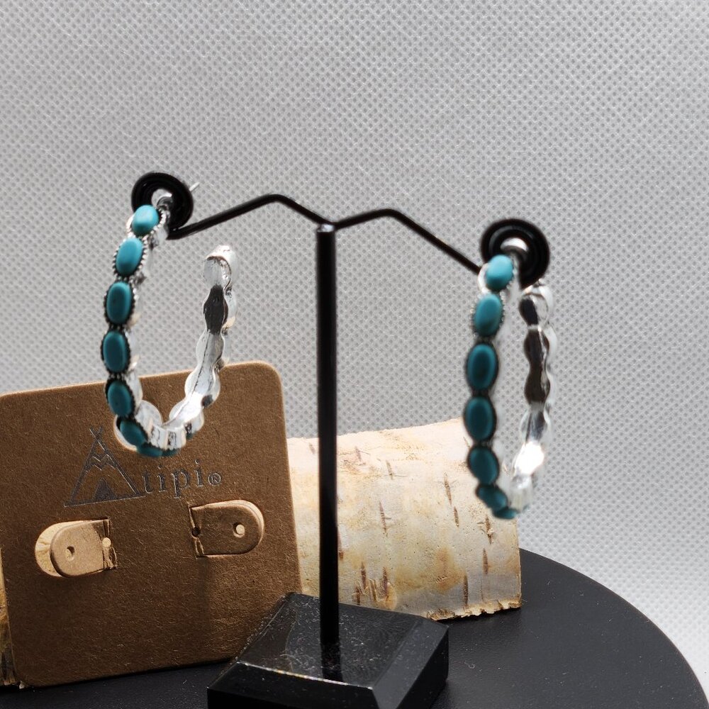 Atipi Turquoise and silver Western fashion earrings- Lead & Nickel Compliance - Picture 5 of 5